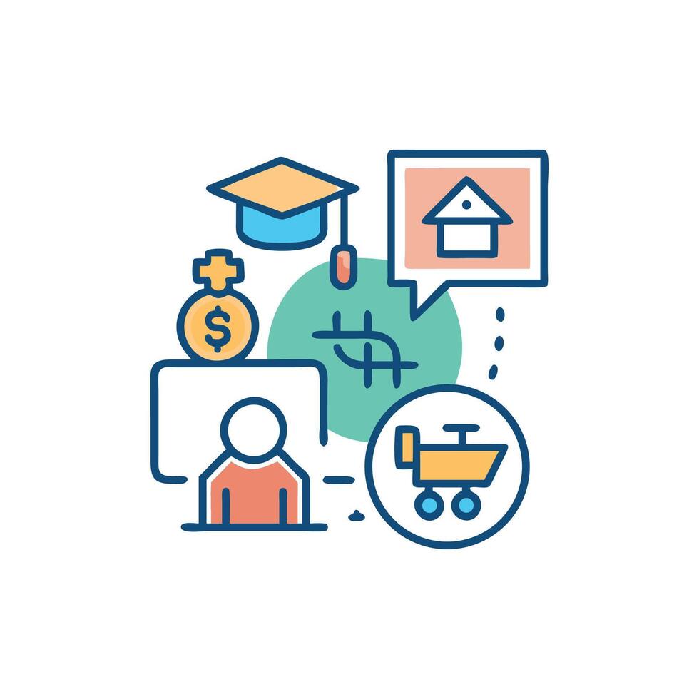 Iconographic image depicting financial planning for future investments vector