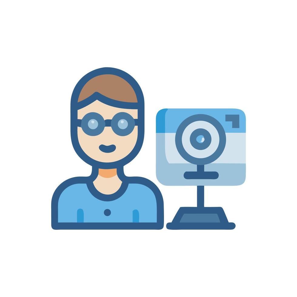 Flat icon of a person with a webcam illustration vector