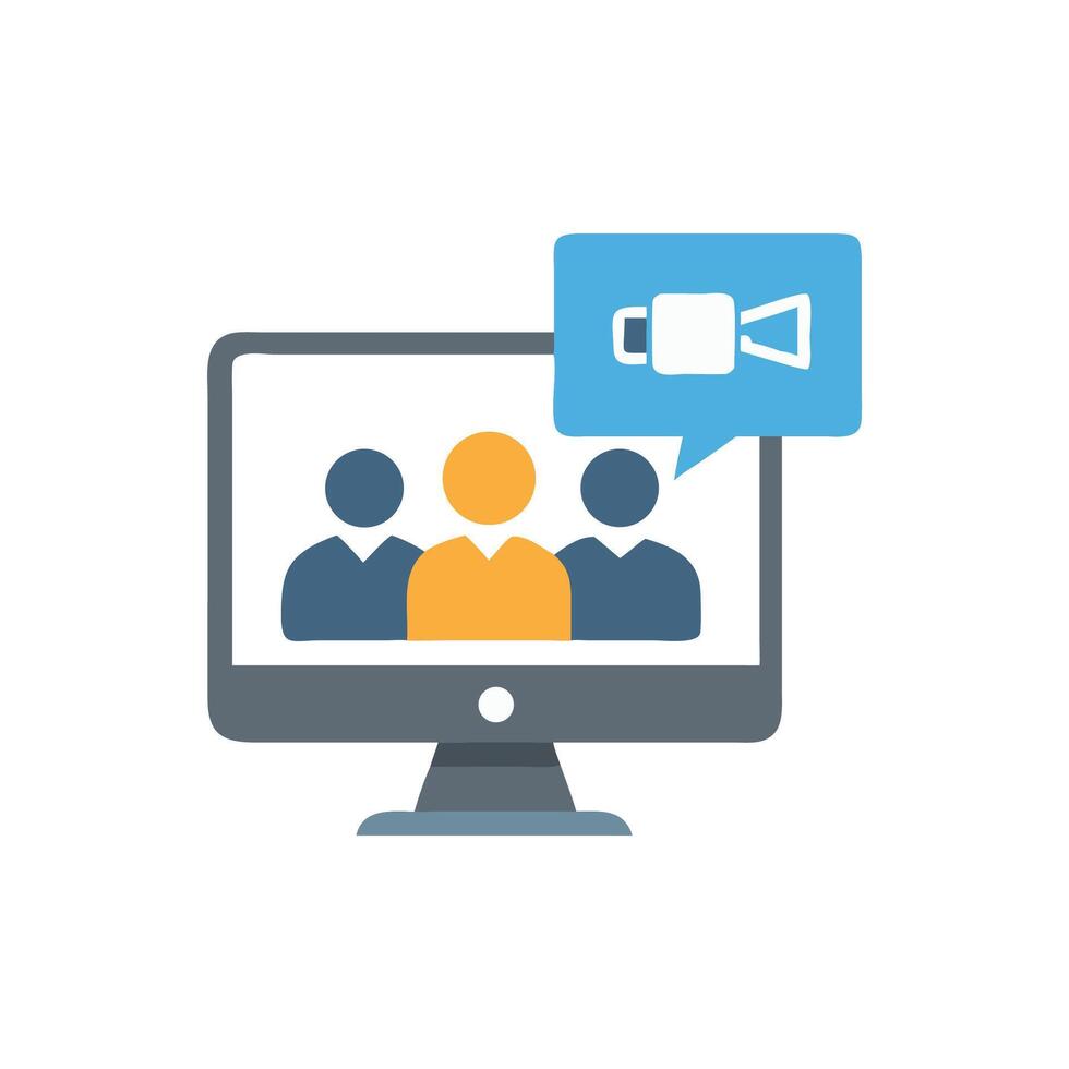 Team call on computer with leader present vector