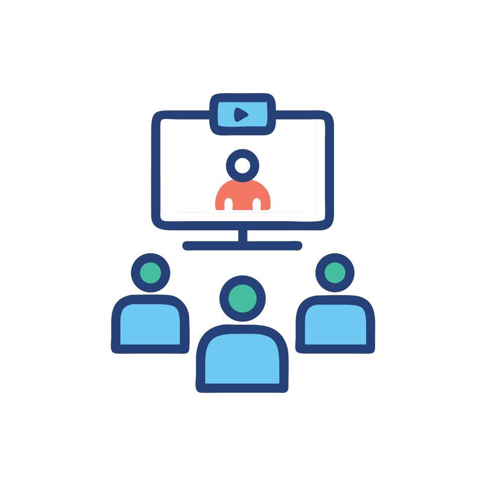 Online meeting with conference for three viewers vector