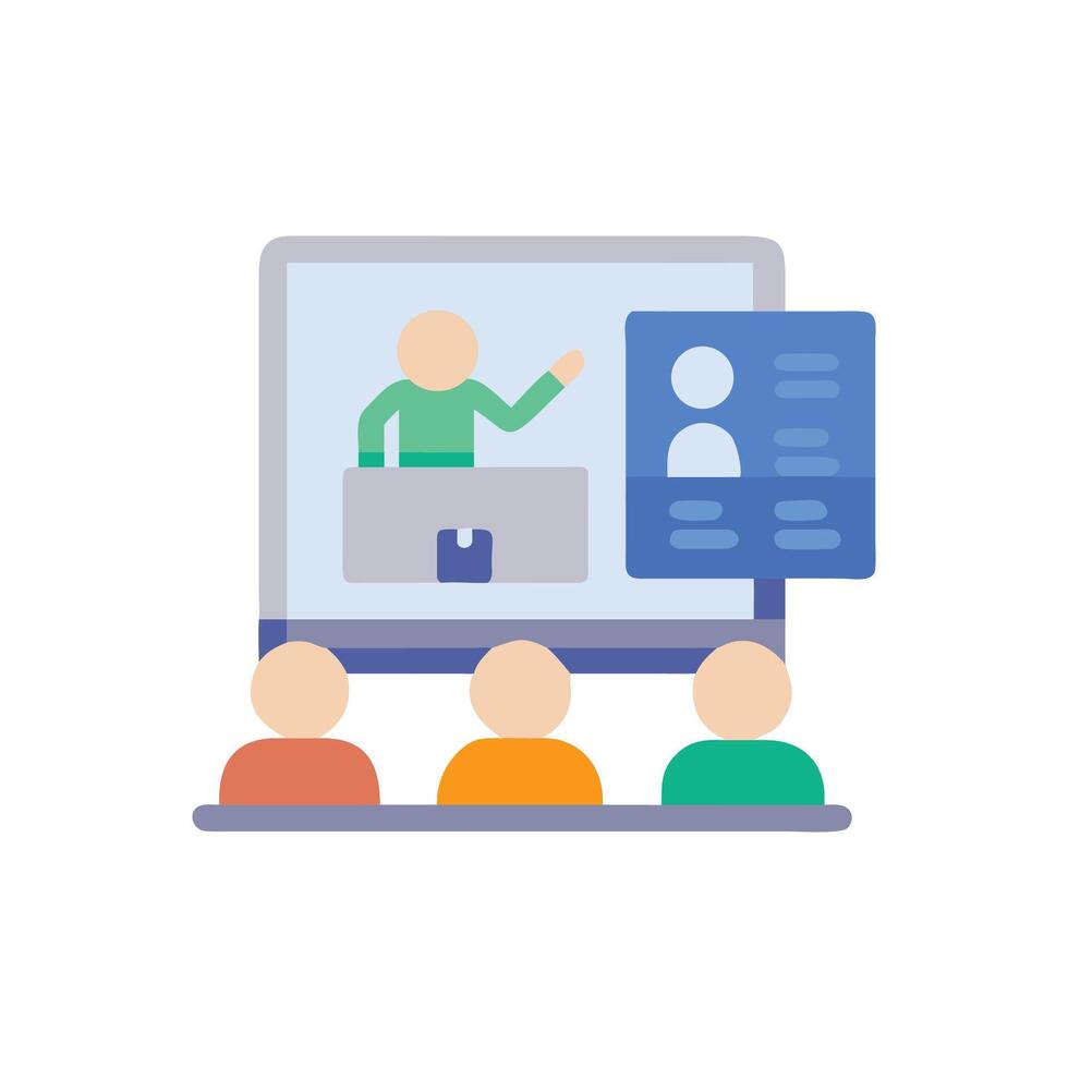 Online conference meeting with speaker and virtual attendees graphic vector