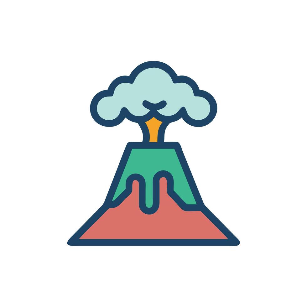 Stylized Volcano Icon with Smoke Cloud on White Background vector