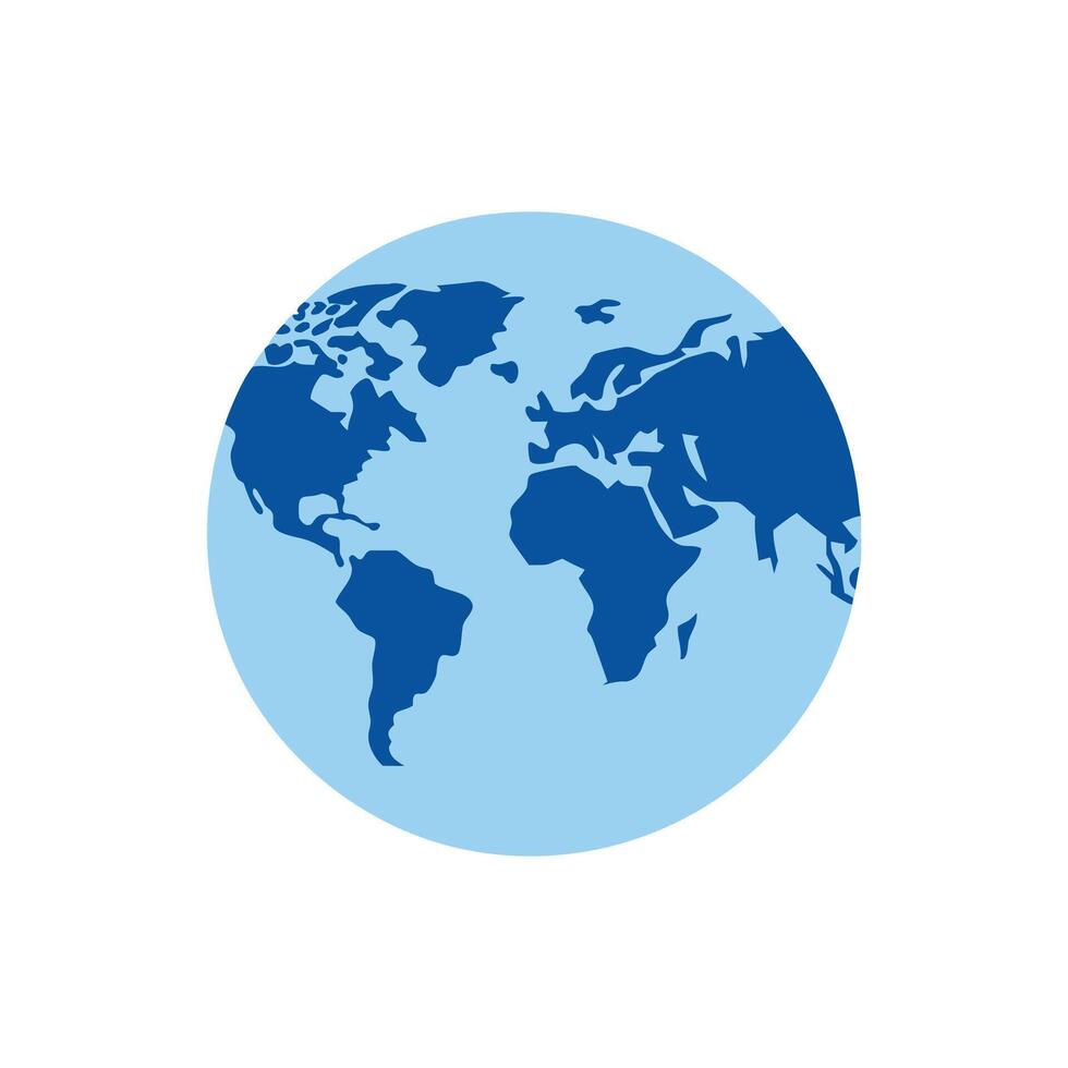 Stylized world globe with blue continents and lightblue oceans vector