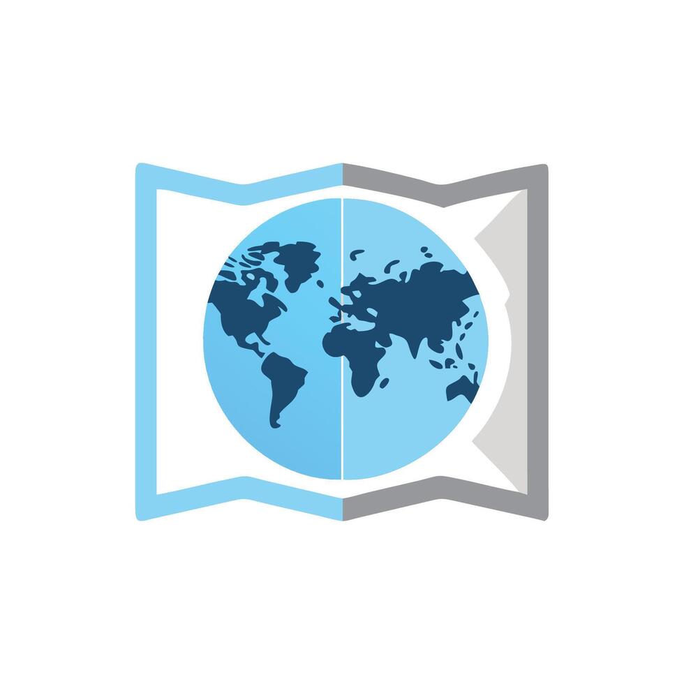 Minimalist earth globe inside abstract map, flat design illustration vector