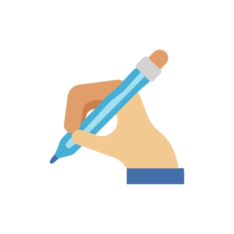 Flat illustration of a hand holding a blue marker vector
