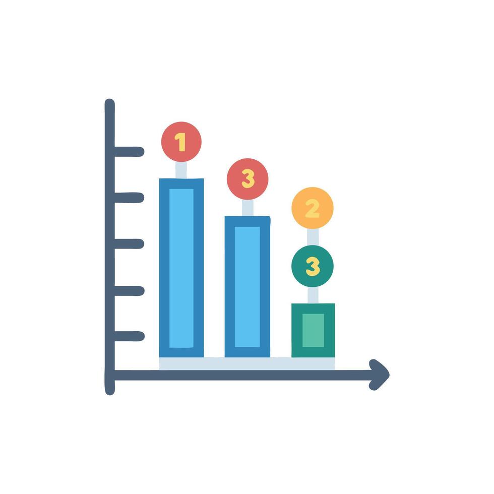 Downward trending colorful bar chart with numerical sequence vector