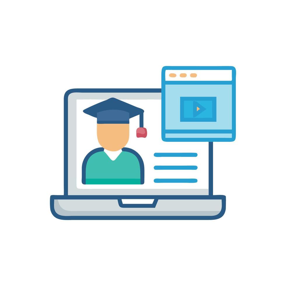 Online learning and education course on laptop screen vector