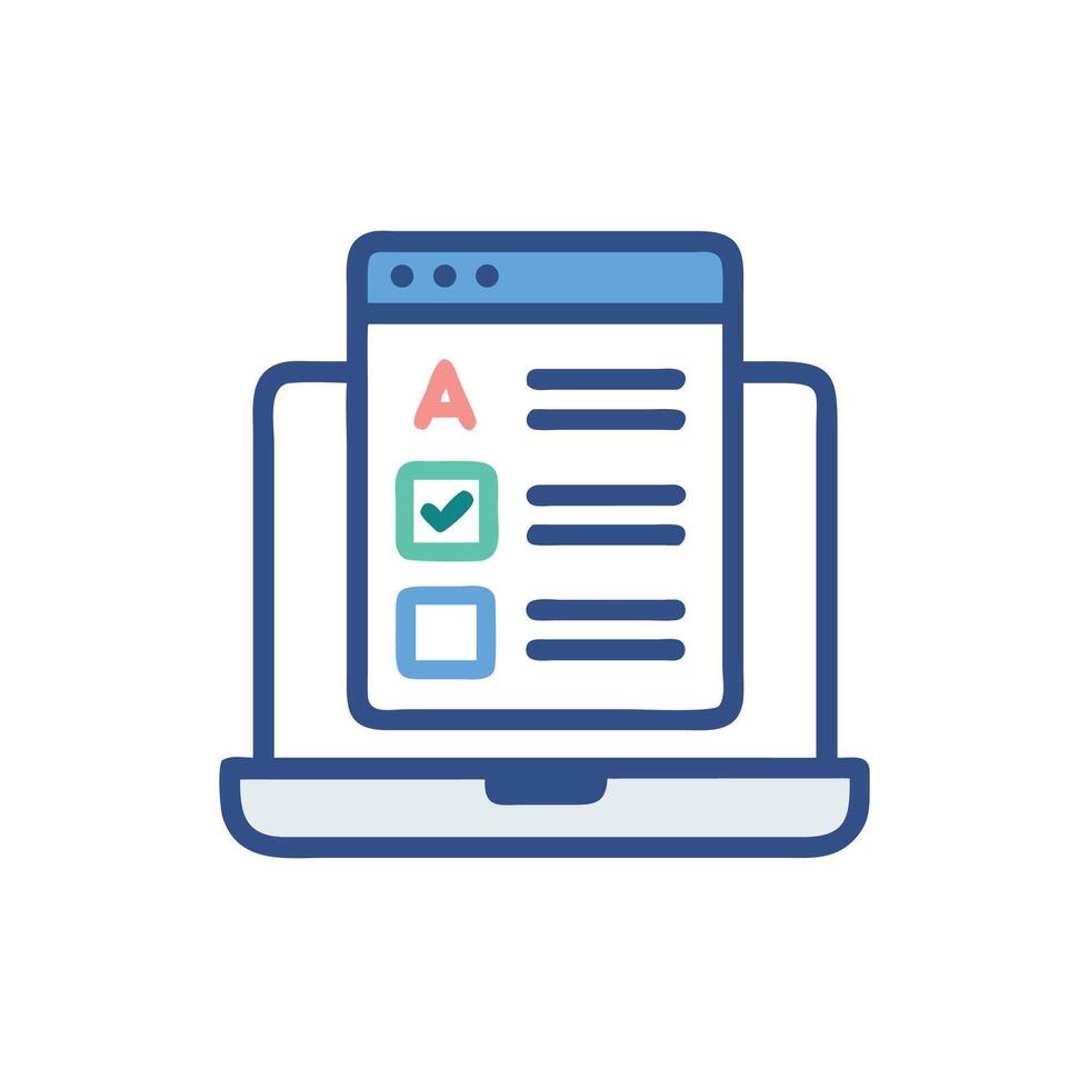 Digital Exam on Laptop Screen with Checkbox Selection vector