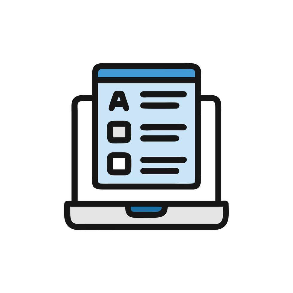 Online survey on laptop screen with multiple choice options vector
