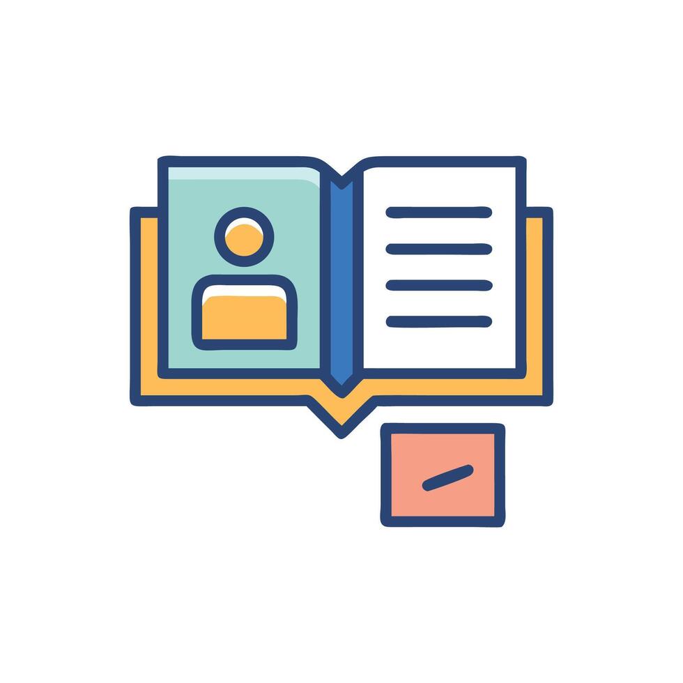 Open book icon with person and text illustration design vector