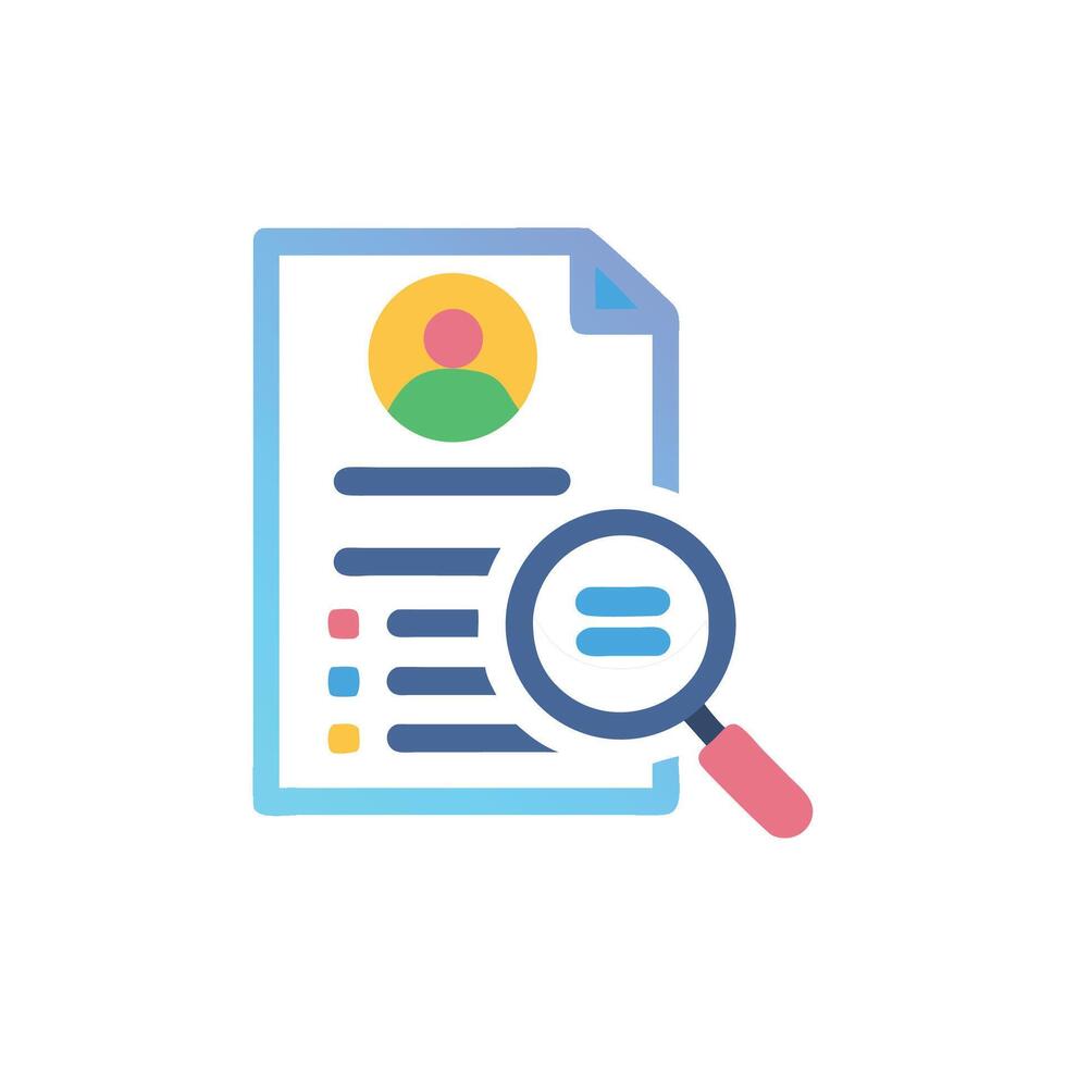 Resume screening and employee search concept with magnifier icon vector