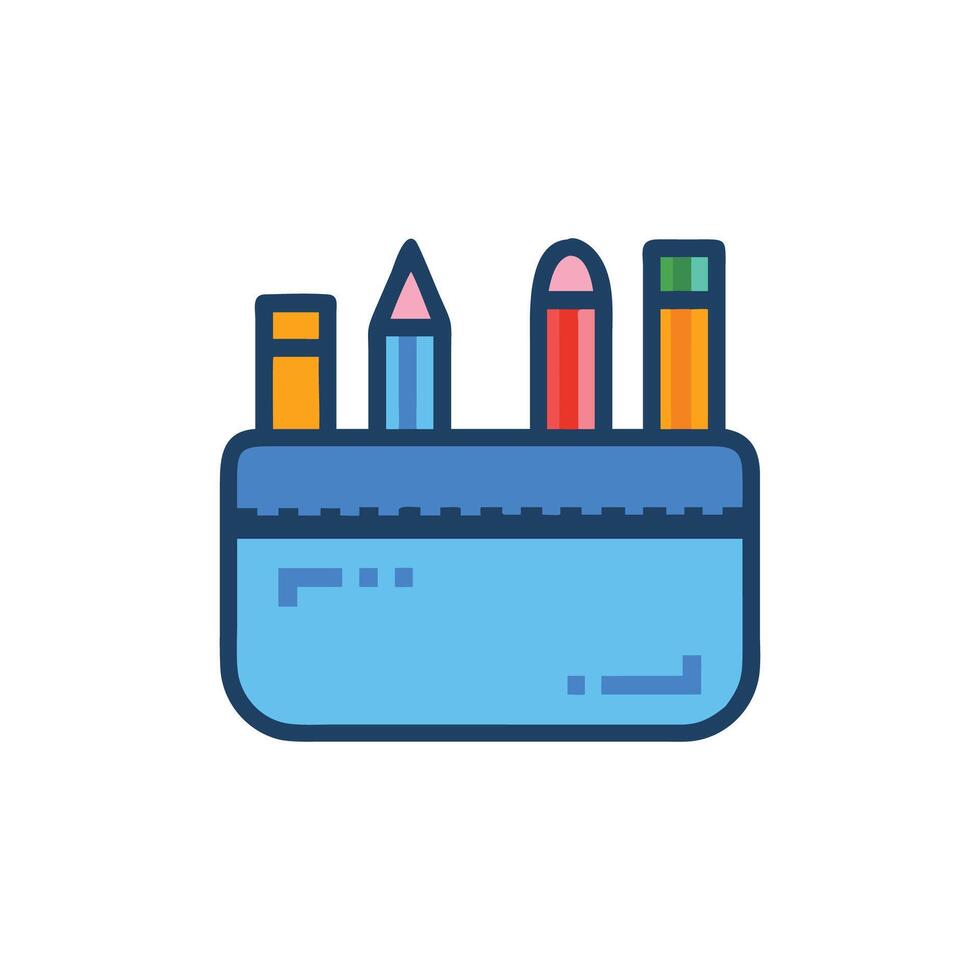 Flat illustration of a pencil case with supplies vector