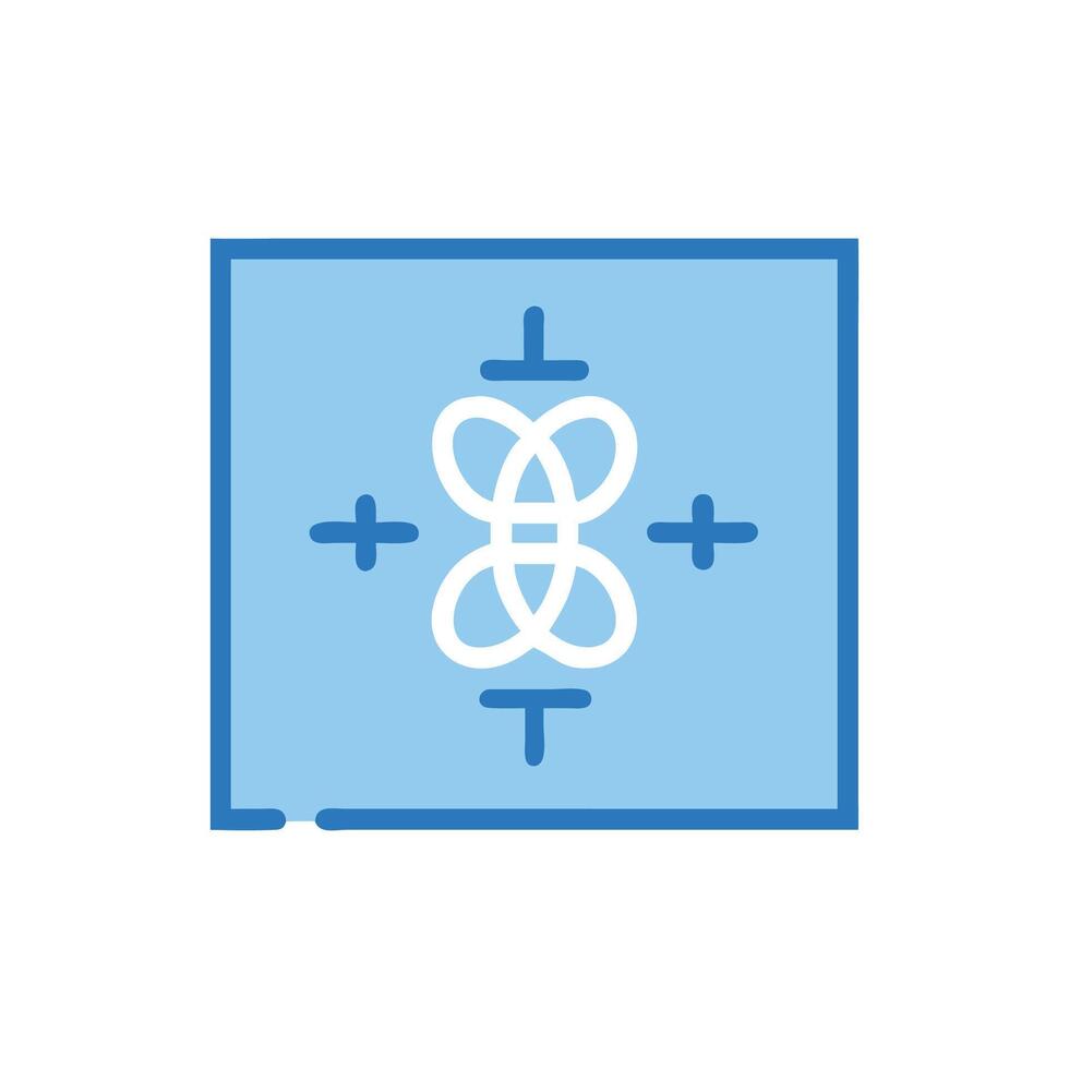 Blue square with symmetrical white design and cross markers vector