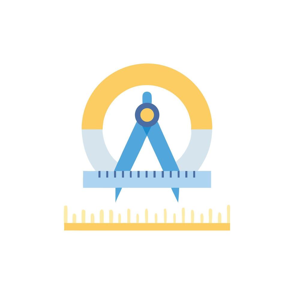 Flat design drawing compass with circle and scale bar vector