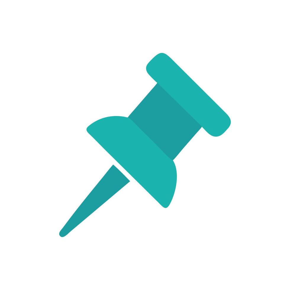 Flat illustration of teal push pin on White Background vector
