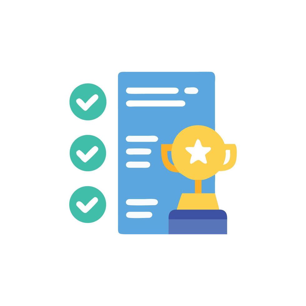 Achievement checklist with gold trophy symbolizing business success vector