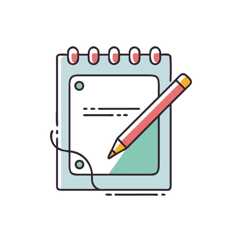 Simple notepad and pencil flat cartoon illustration vector