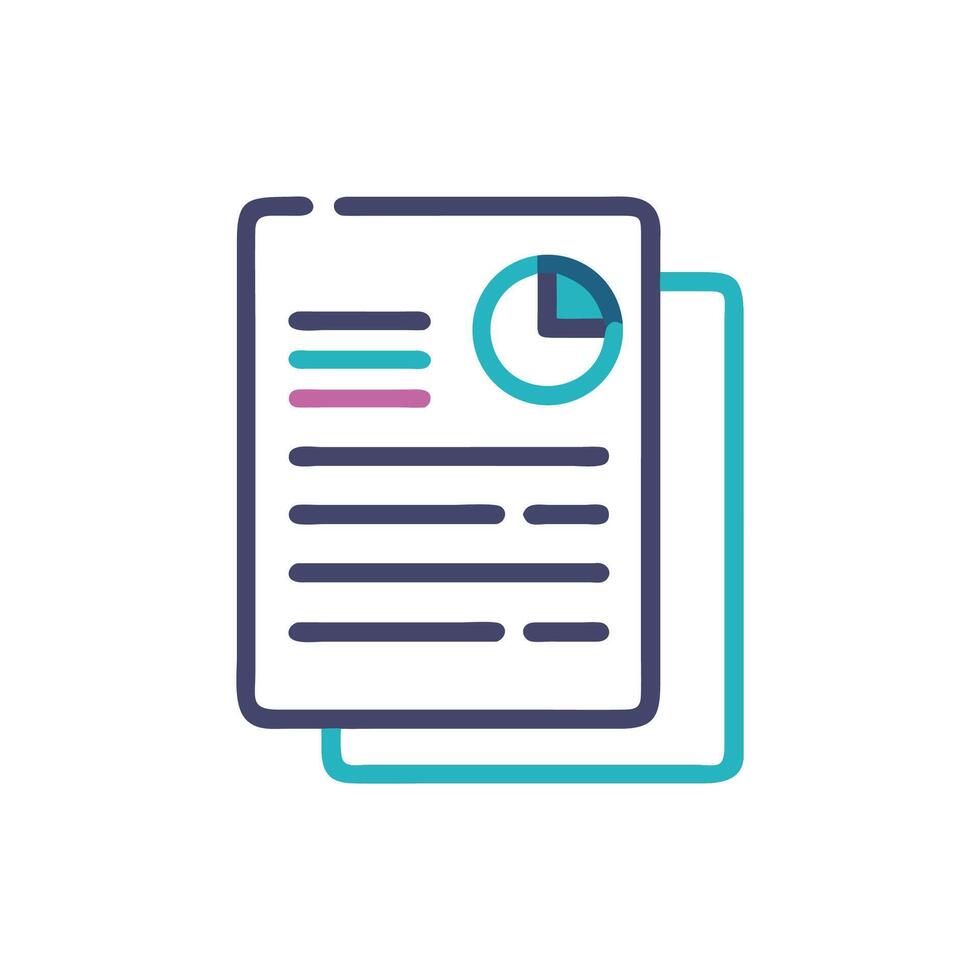 Two graphic documents with a pie chart and list vector