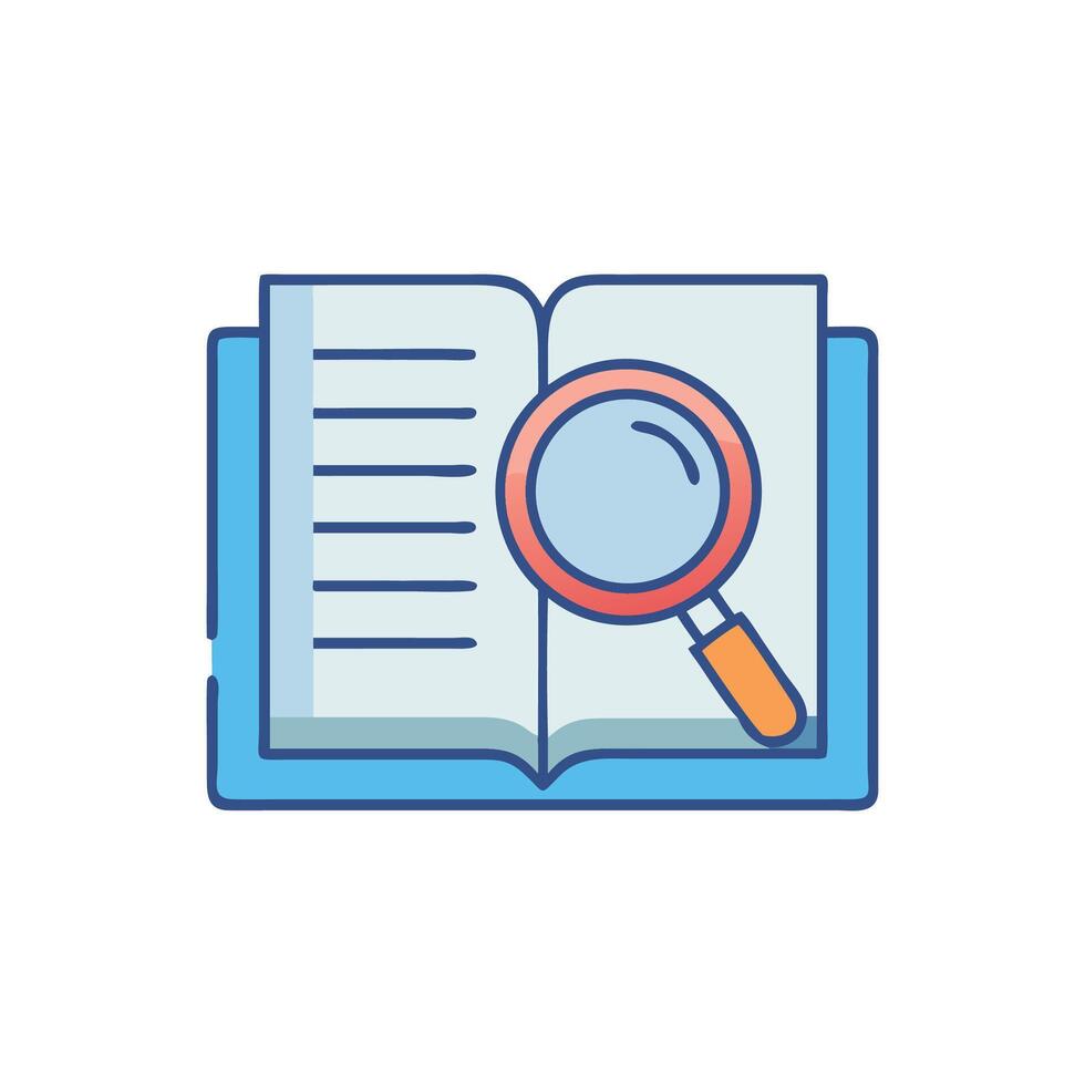 Open book and magnifying glass icon on White Background vector