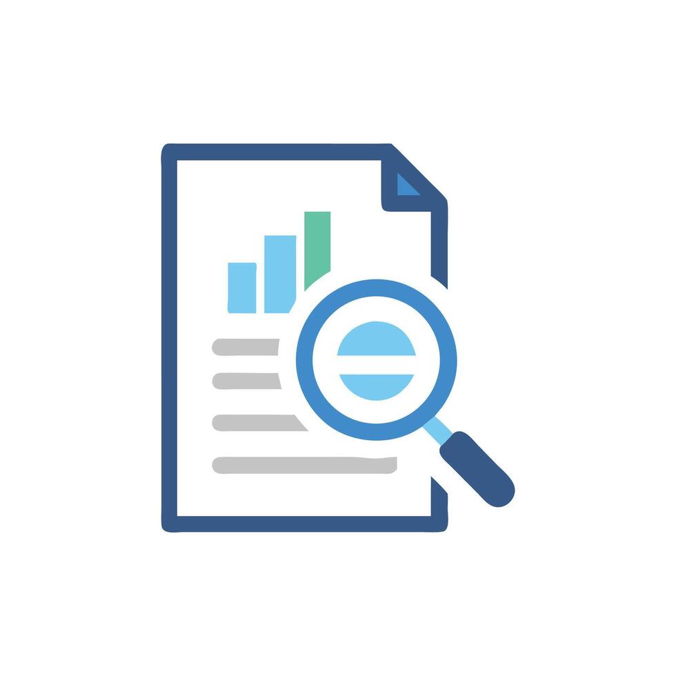 Business data analysis with magnifying glass showing report data vector