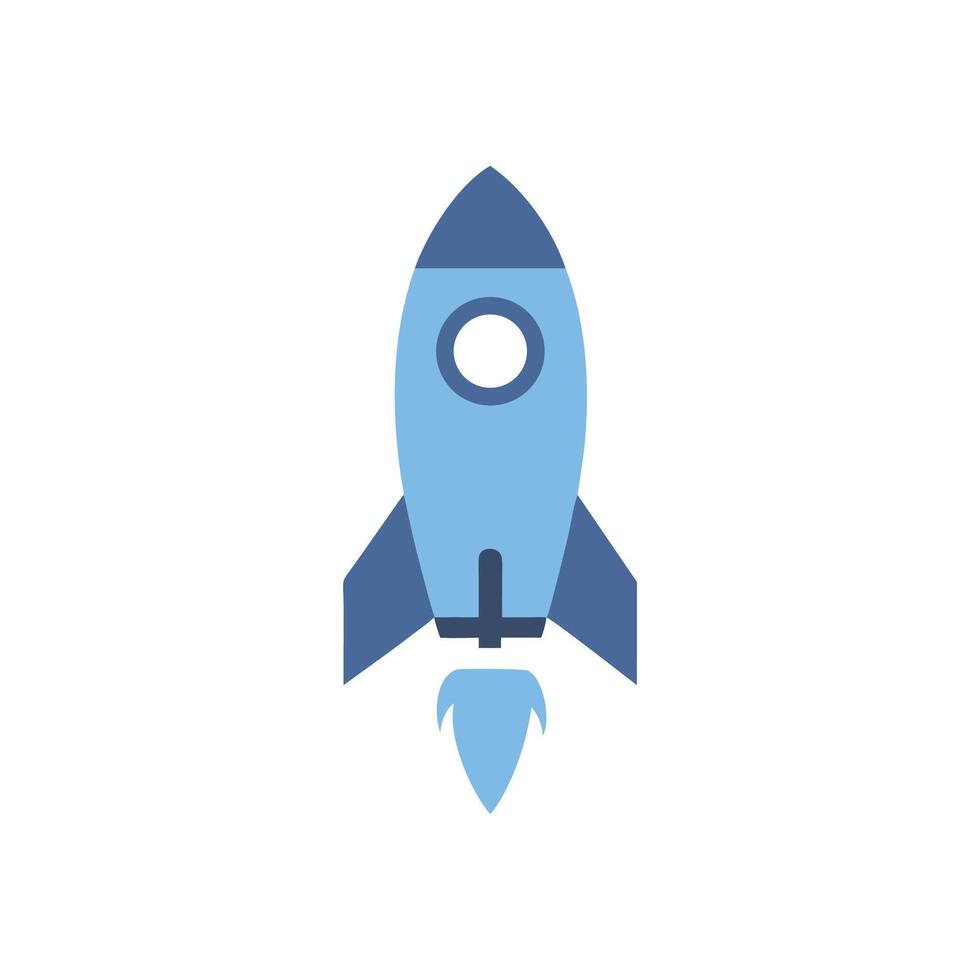 Simple blue rocket ship flying on a White Background vector