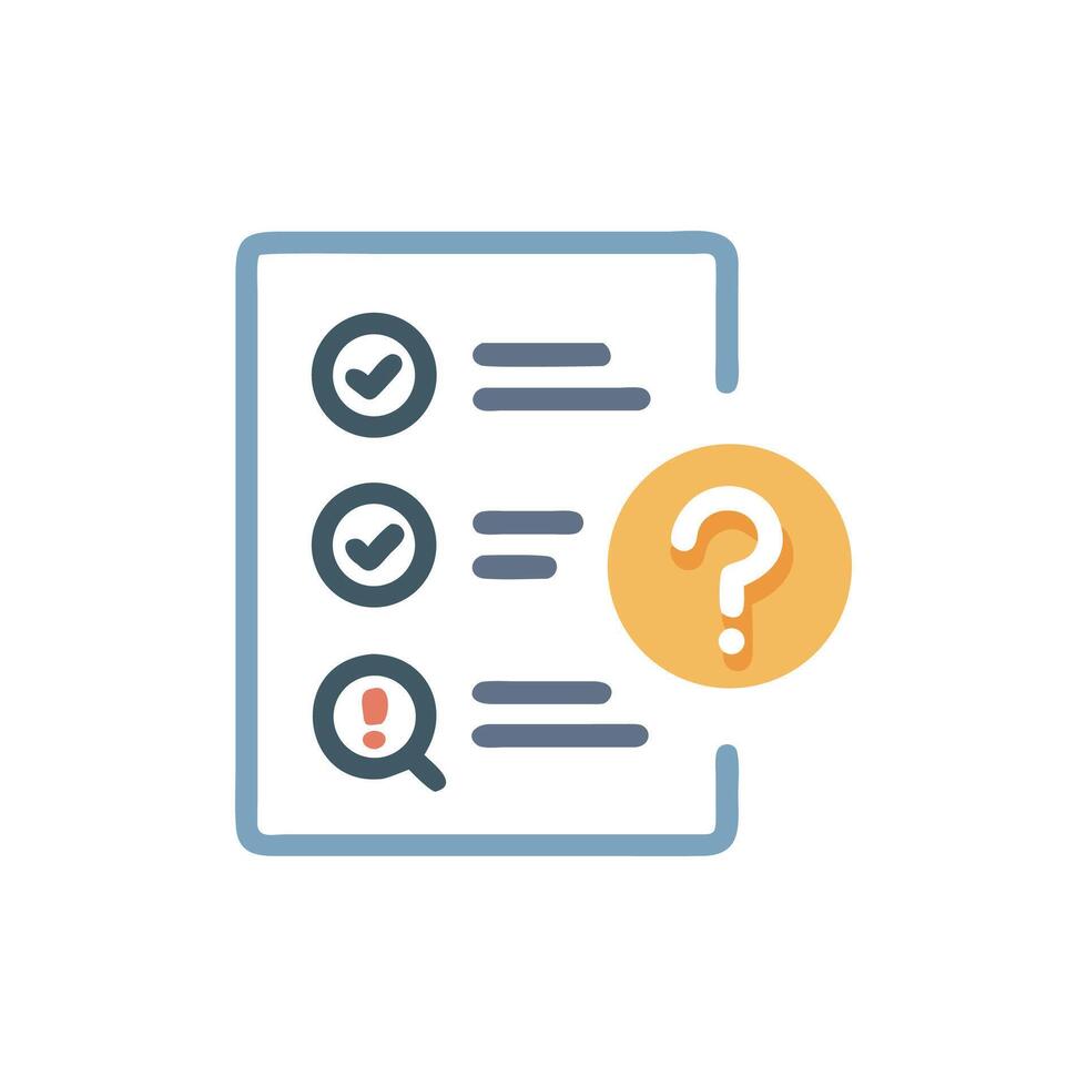 Simple icon with checklist, questions, and an exclamation point vector