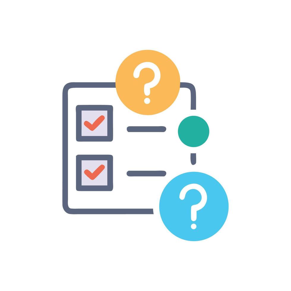 Checklist flow with questions marks in flat design style vector