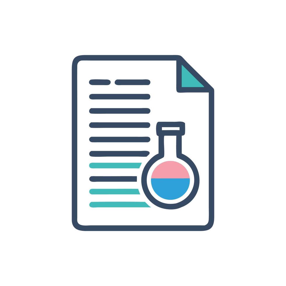 Scientific report icon with flask, blue and pink liquid vector