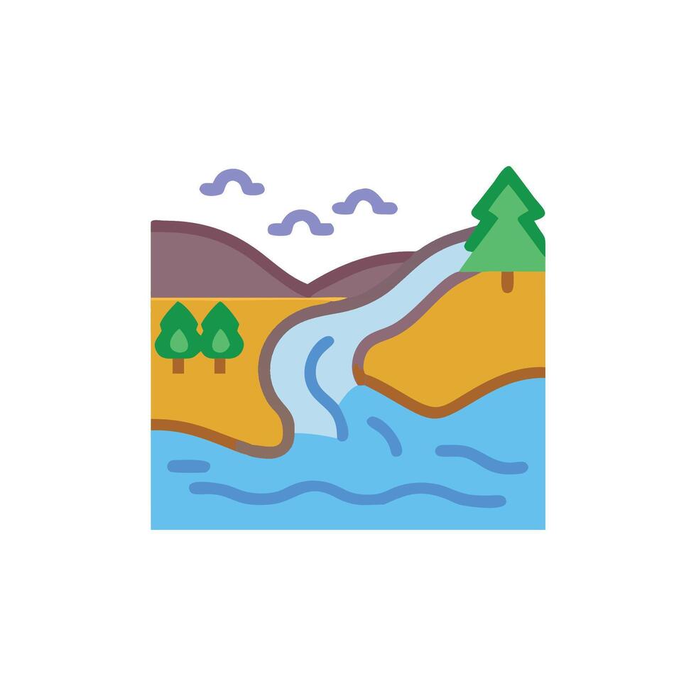 Flat illustration of a river flowing through nature vector