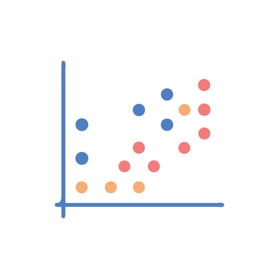 Scatter plot graph illustrating correlation with blue axis lines vector