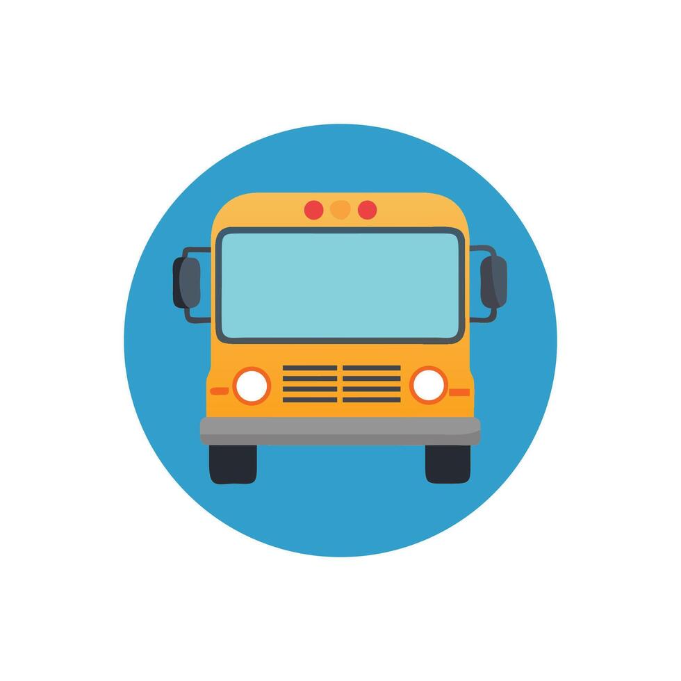 Cartoon School Bus Icon on Circular Blue Background vector