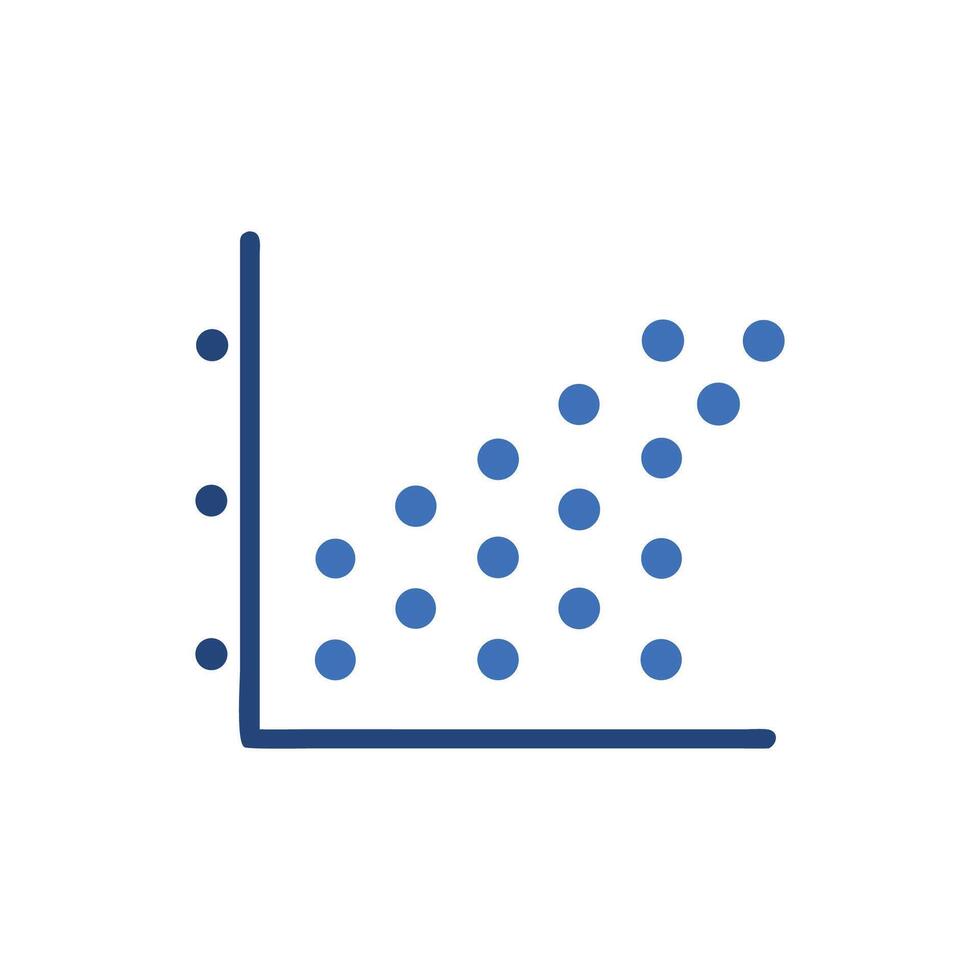 Positive correlation graph illustrated with blue circles on White vector