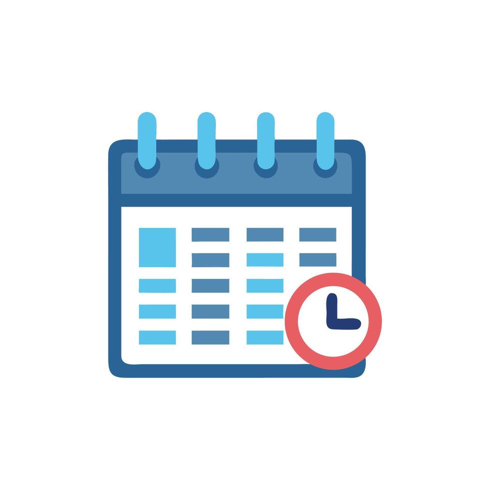 Blue calendar icon with clock for deadline or reminder vector