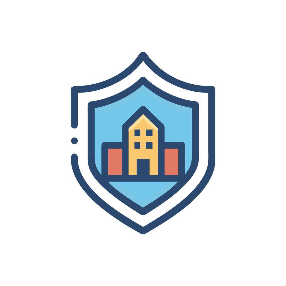Protected building within a shield security concept icon graphic vector