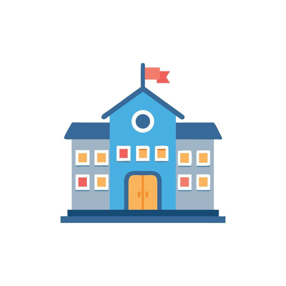 Flat design school building illustration with flag against black vector