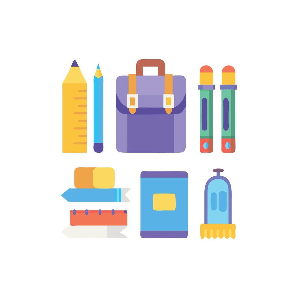 Flat style school supplies illustration on White Background design vector