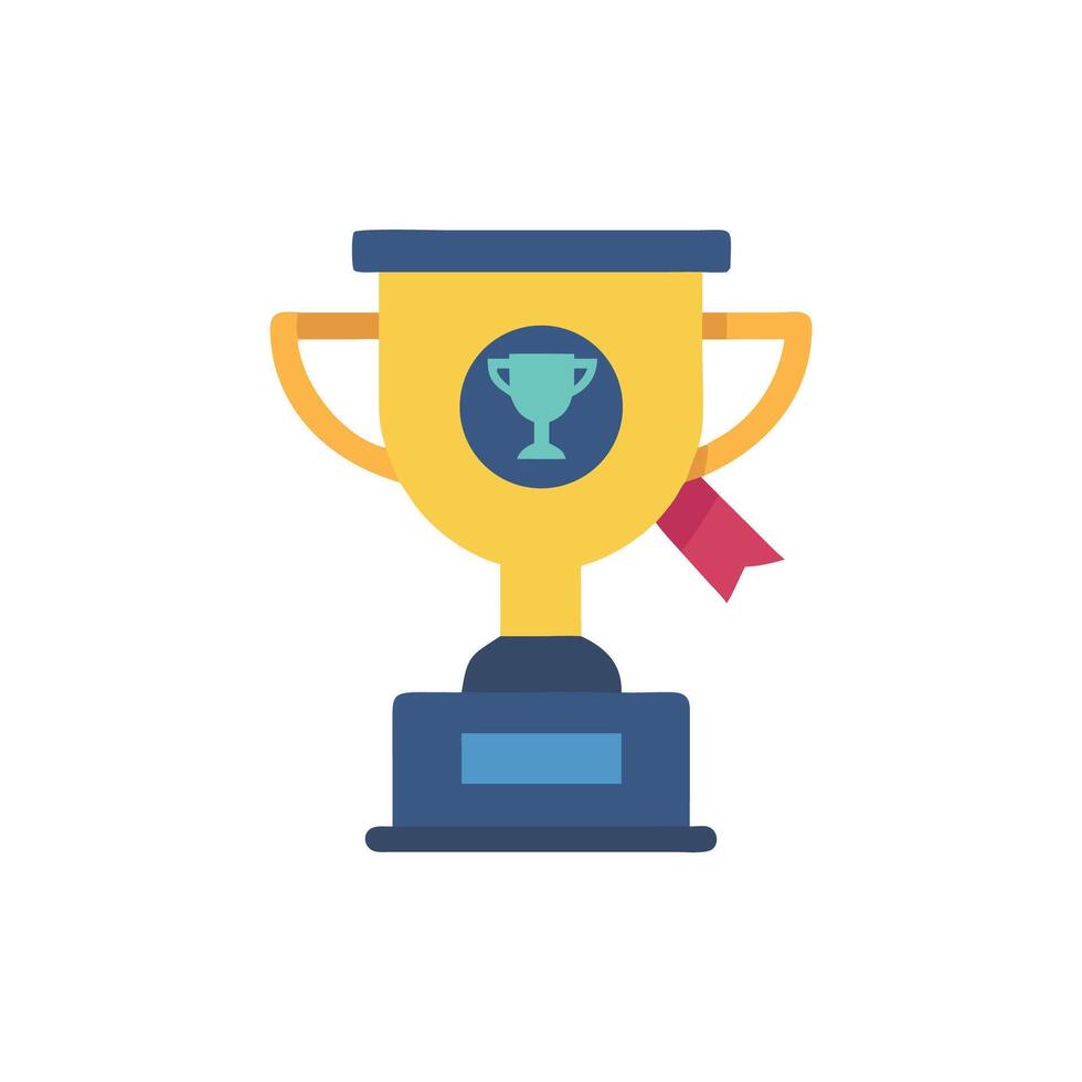 Flat Style Trophy on White Background with ribbon detail vector