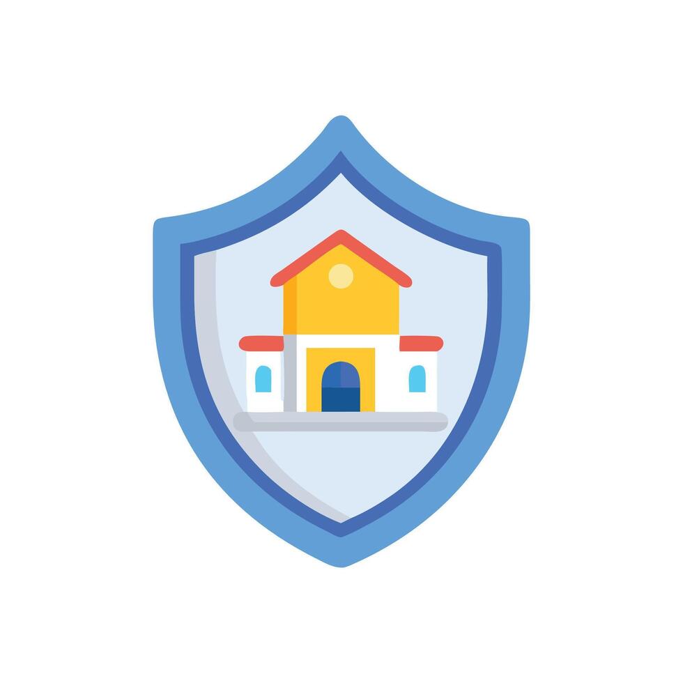 Building inside shield represents security and trust in flat style vector