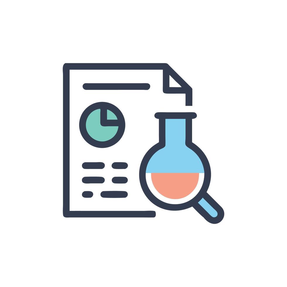 Research report analysis with lab flask data visualization vector