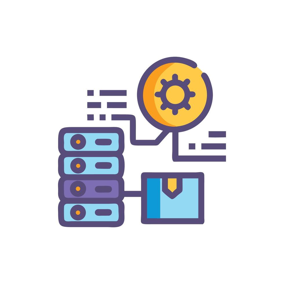 Server, configuration, and data transfer represented as a stylized icon vector