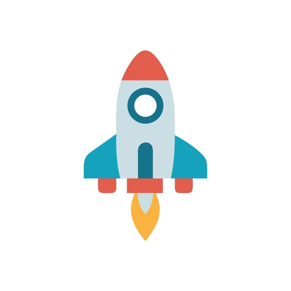 Stylized rocket launch flat illustration against black backdrop vector