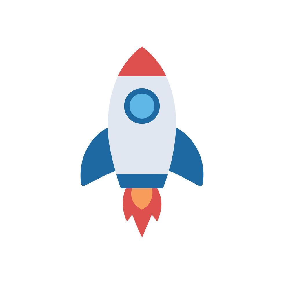 Flat Design Rocket Launching to the Sky on White Backdrop vector