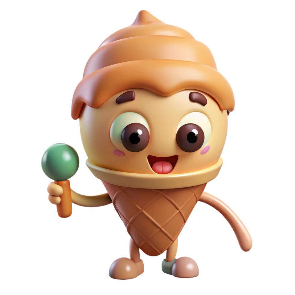radiant iconic Ice cream cone character with a single scoop. Crisp edges, clean lines, with Scalable Design. png