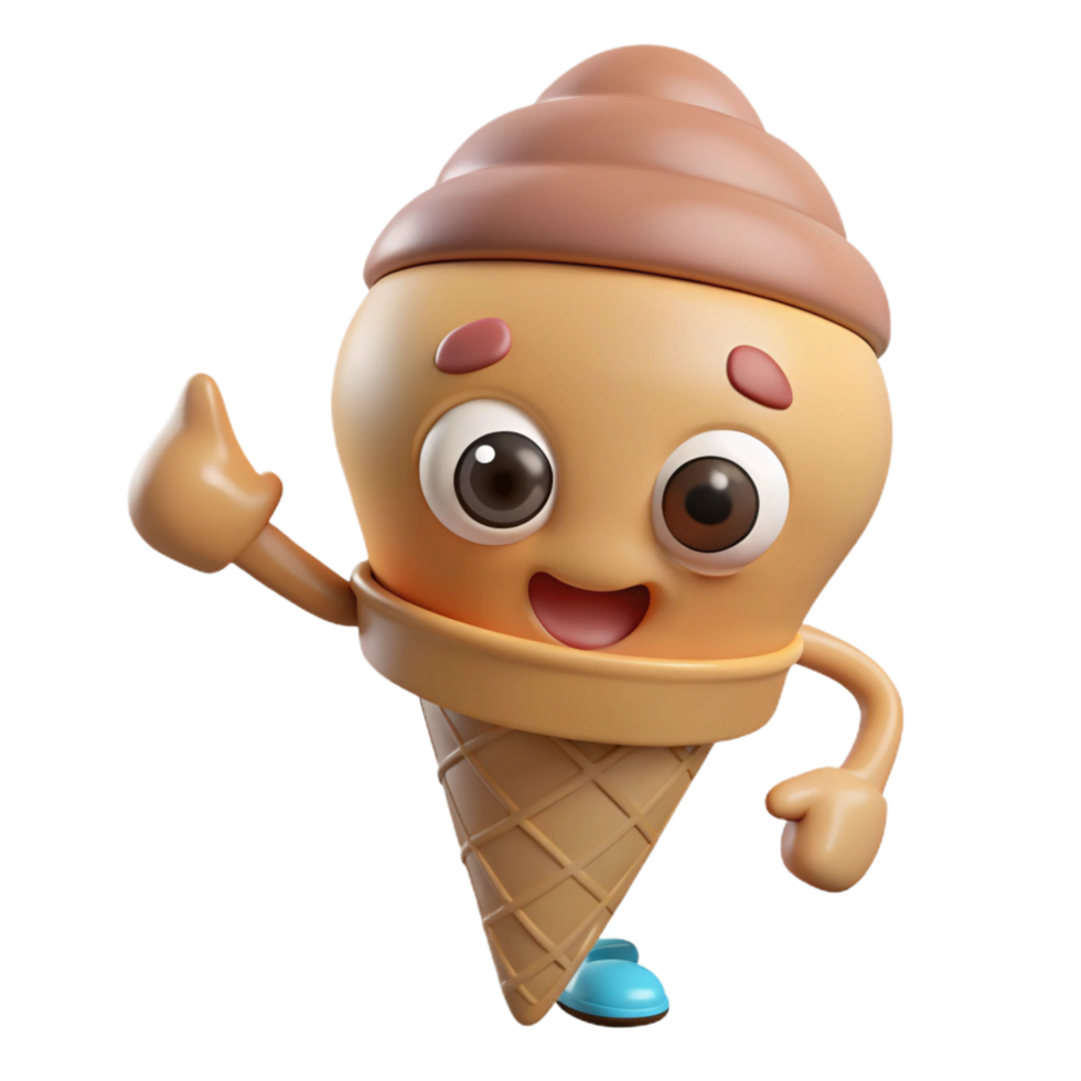 beautiful whimsical rustic Ice cream cone character with a single scoop. Crisp edges, clean lines, with Scalable Design. luxury png