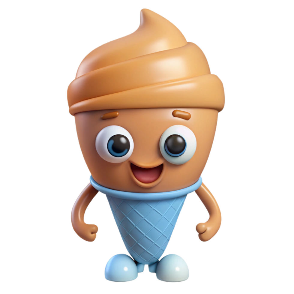 whimsical picturesque Ice cream cone character with a single scoop. Crisp edges, clean lines, with Scalable Design. crisp png