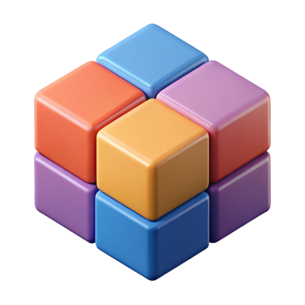 captivating romantic urban Isometric cube with different colored faces. Geometric, flat color, crisp edges with Scalable Design. professional png