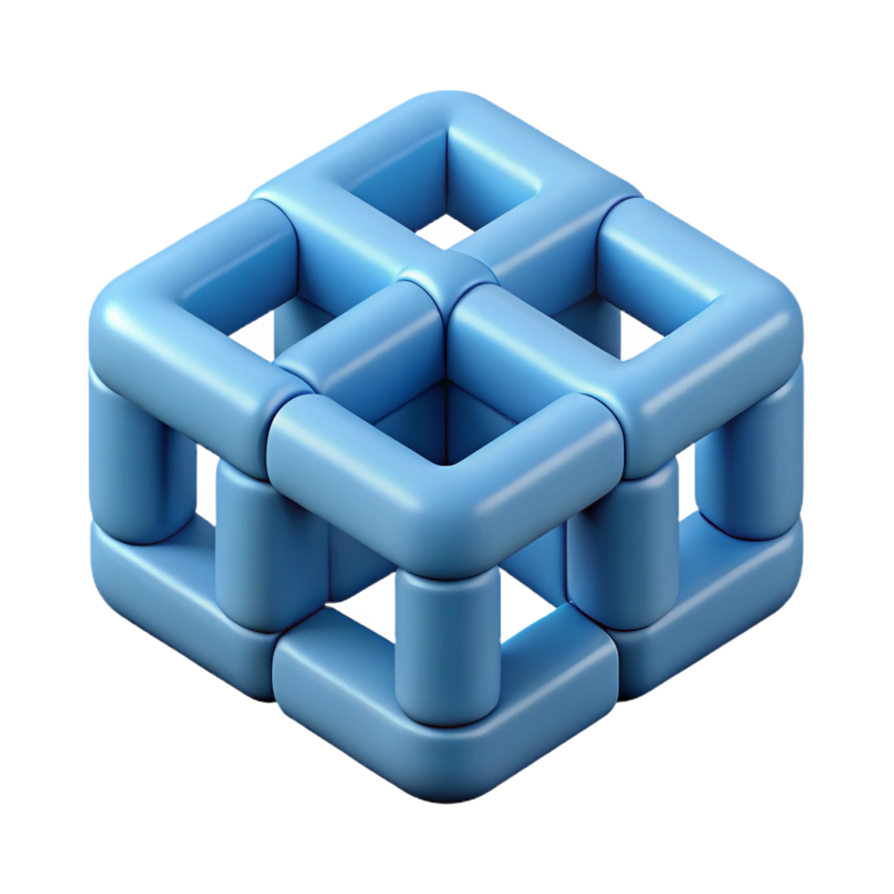 sedutor urbano intertravamento quadrados formando uma cubo. limpar \ limpo linhas, plano cor, simétrico Projeto com escalável Projeto. 4k png