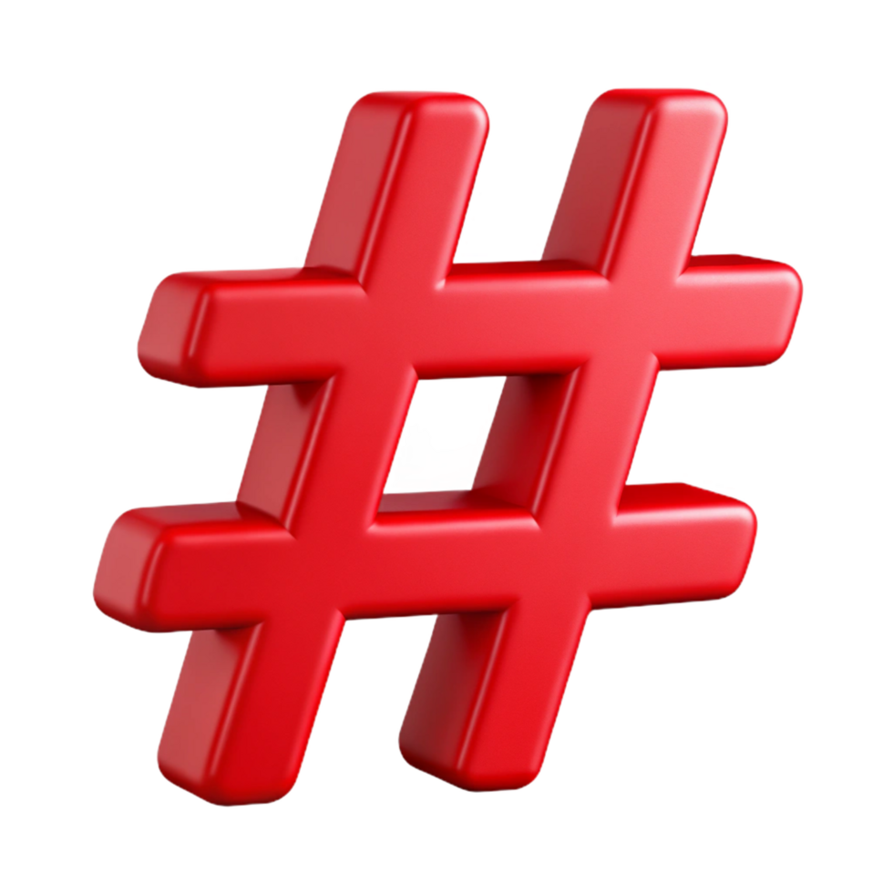 vibrant impressionist Crisp edges, flat red hashtag symbol. Minimal, geometric with Scalable Design. 8K png