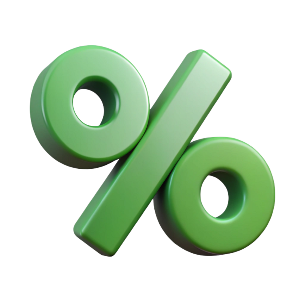 ethereal hypnotic Minimal, geometric percent symbol. Flat green, crisp edges with Scalable Design. authentic png