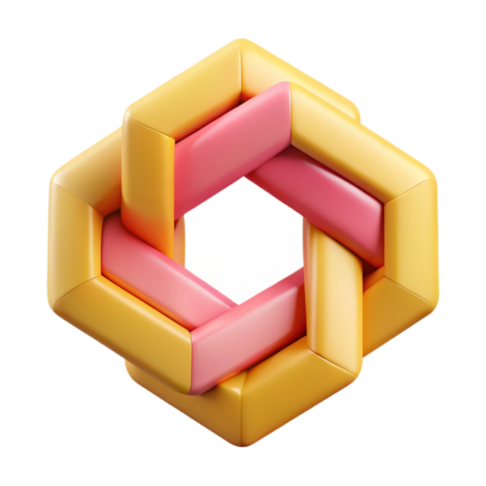 breathtaking exceptional Interlocking pentagon shapes, clean lines, flat pink and yellow with Scalable Design. png